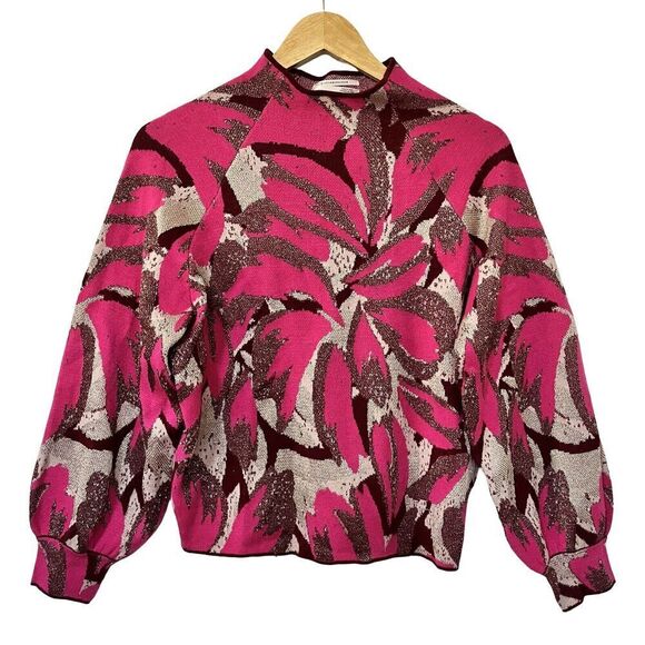 Anthropologie The Beatriz Mock Neck Sweater Size S Pink Combo Cropped Soft Knit - Picture 1 of 6